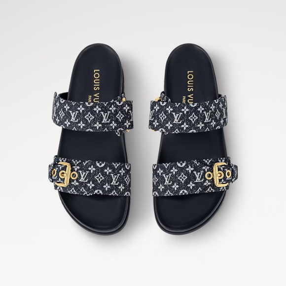 Louis Vuitton Bom Dia Flat Blue Denim Mule Bleu Foncé Size 8.5 - Picture 5 of 6